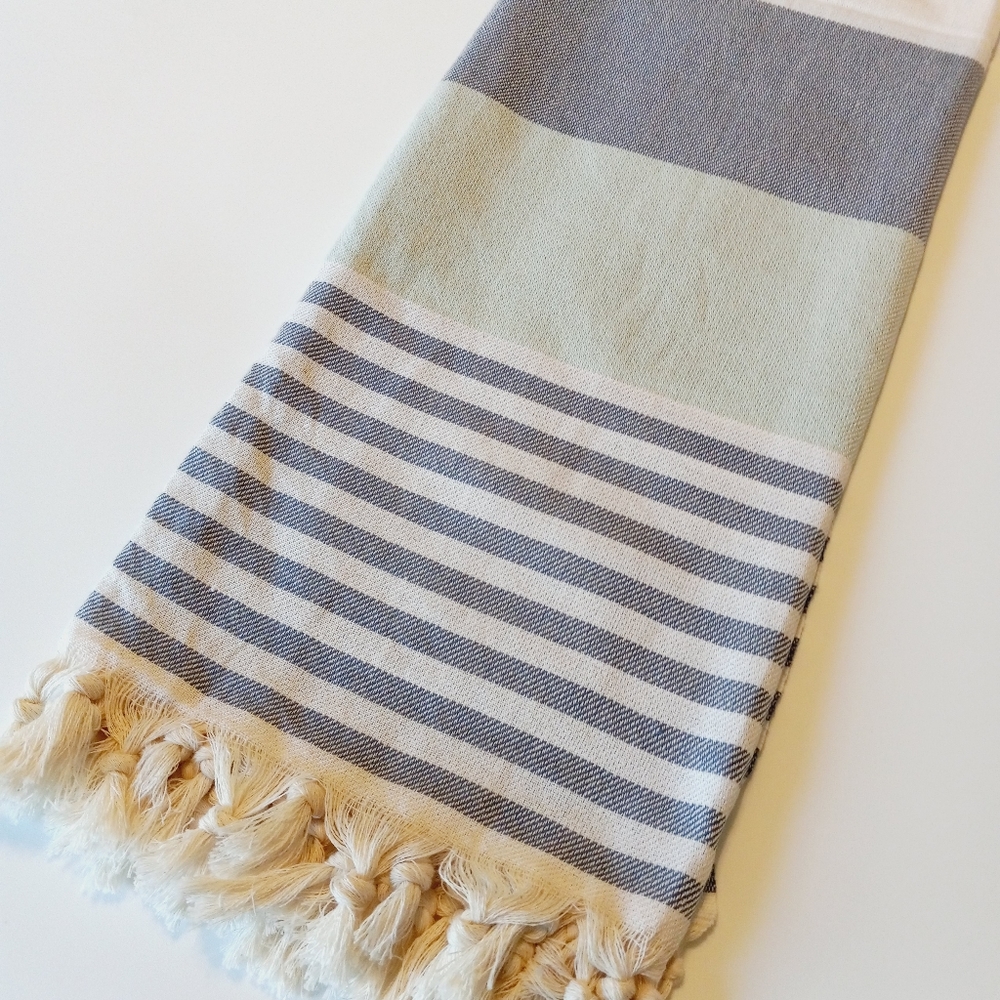 Turkish Cotton Large Towel Cabana StripeBlue White Green Bath Beach House Decor
